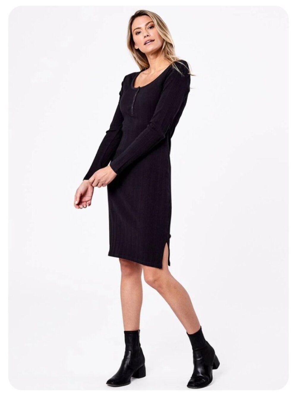 Pact Rib Fit Henley Long Sleeve Dress sz M